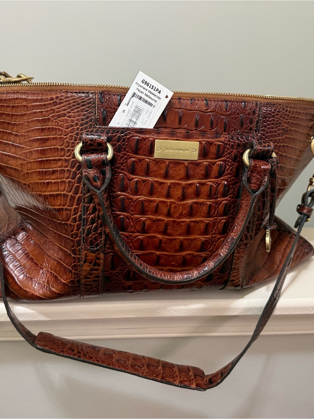 Brahmin Weekender Pecan Melbourne Croc-Embossed Leather Travel Bag - Picture 4 of 4